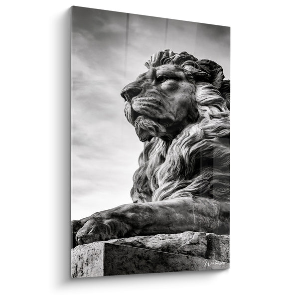 Tableau Lion sculpté gris et blanc majestueux - Gardien de pierre - Edition Statue