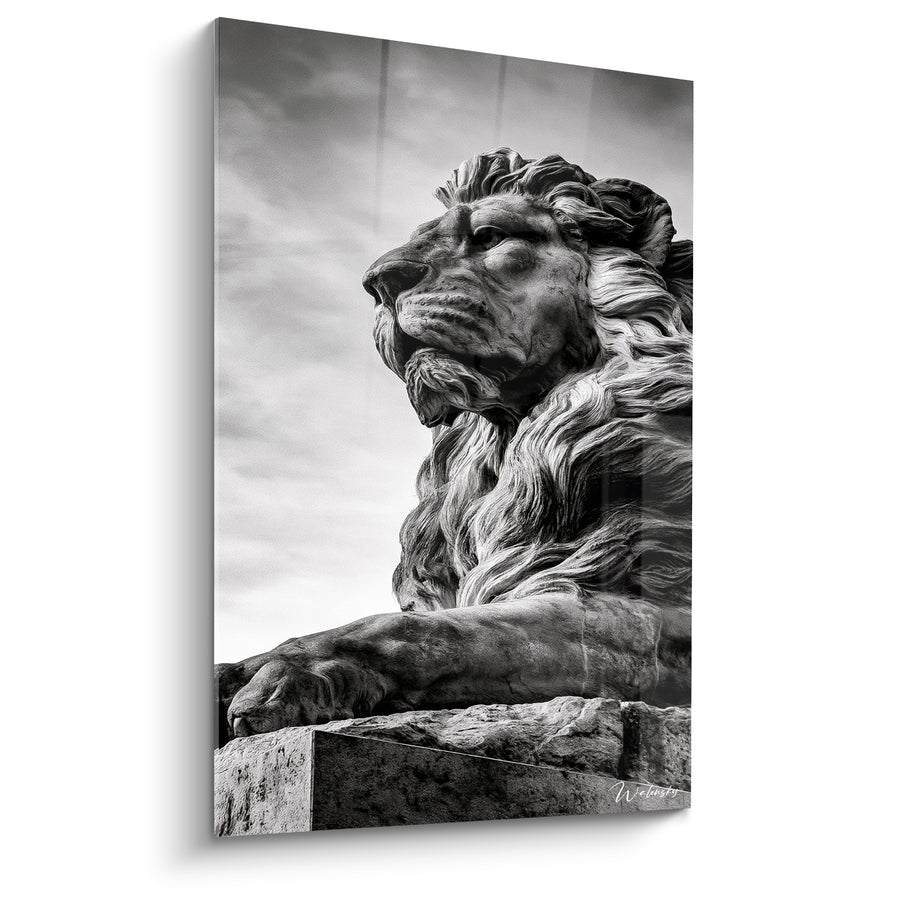 Tableau Lion sculpté gris et blanc majestueux - Gardien de pierre - Edition Statue