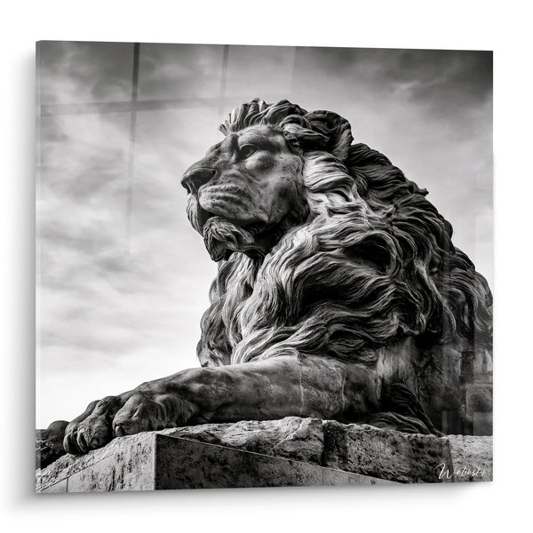 Tableau Lion de pierre noir et gris - Veille du gardien - Edition Statue