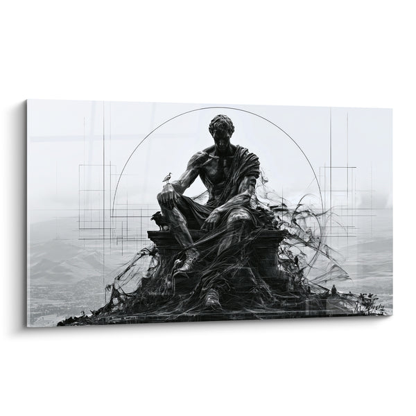 Tableau Statue pensive noire et blanche dominant un paysage - Solitude du géant - Edition Statue