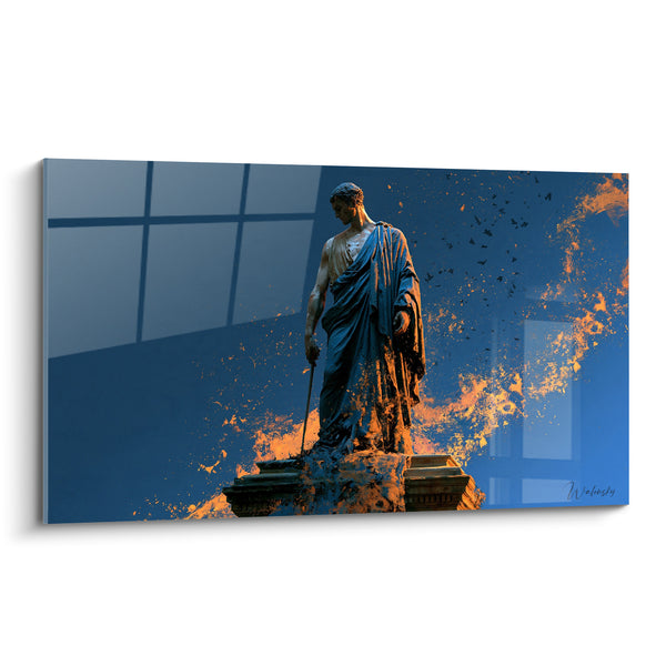 Tableau Statue romaine en toge bleue et orange - Dissolution ardente - Edition Statue