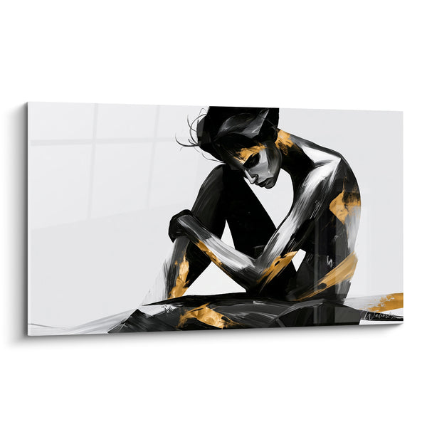 Tableau Silhouette repliée noire et dorée - Instant de repli - Edition Statue