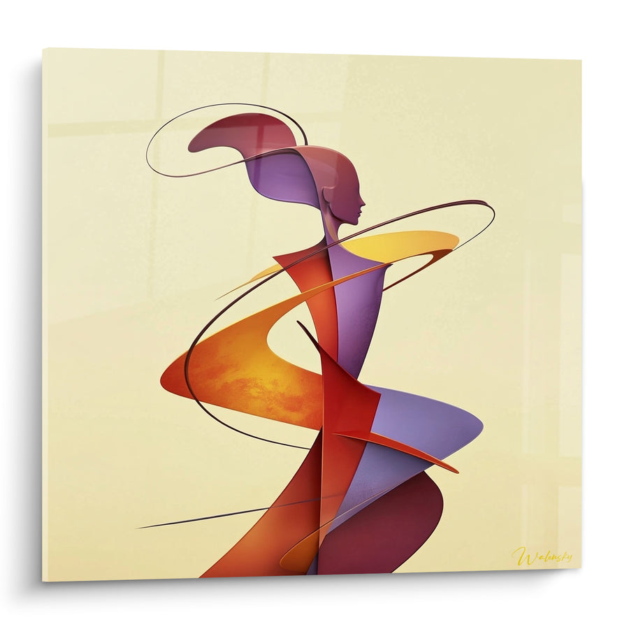 Schilderij Vrouwelijk Silhouet Gewikkeld Oranje en Violet - Gevangen Impuls - Editie Statue