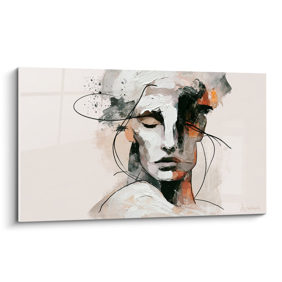 Tableau Visage abstrait aux touches blanches et ocre - Songe intérieur - Edition Statue