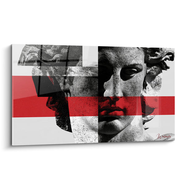 Tableau Visage antique gris et rouge fragmenté - Mémoire fracturée - Edition Statue