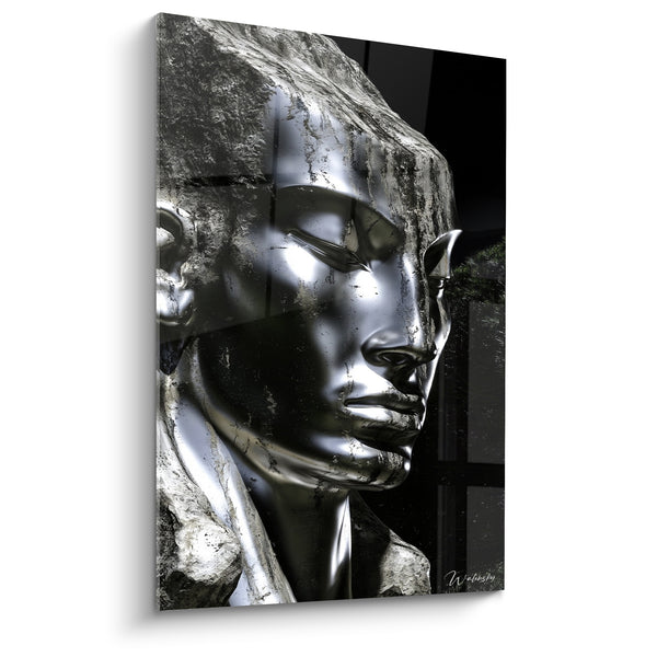 Tableau Visage argenté aux yeux clos - Méditation silencieuse - Edition Statue