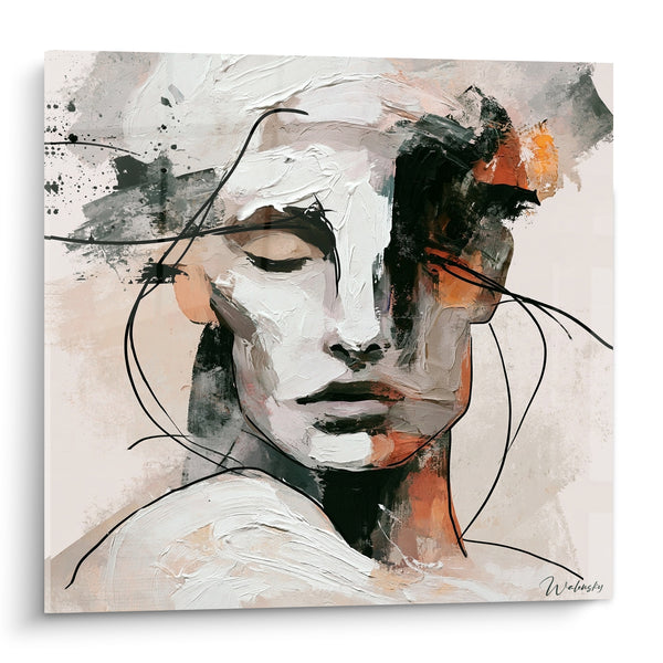 Tableau Visage blanc et terracotta aux traits filiformes - Pensée fugitive - Edition Statue