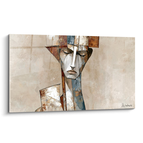 Tableau Visage cubiste blanc et roux aux paupières closes - Épaule anguleuse penchée - Edition Statue