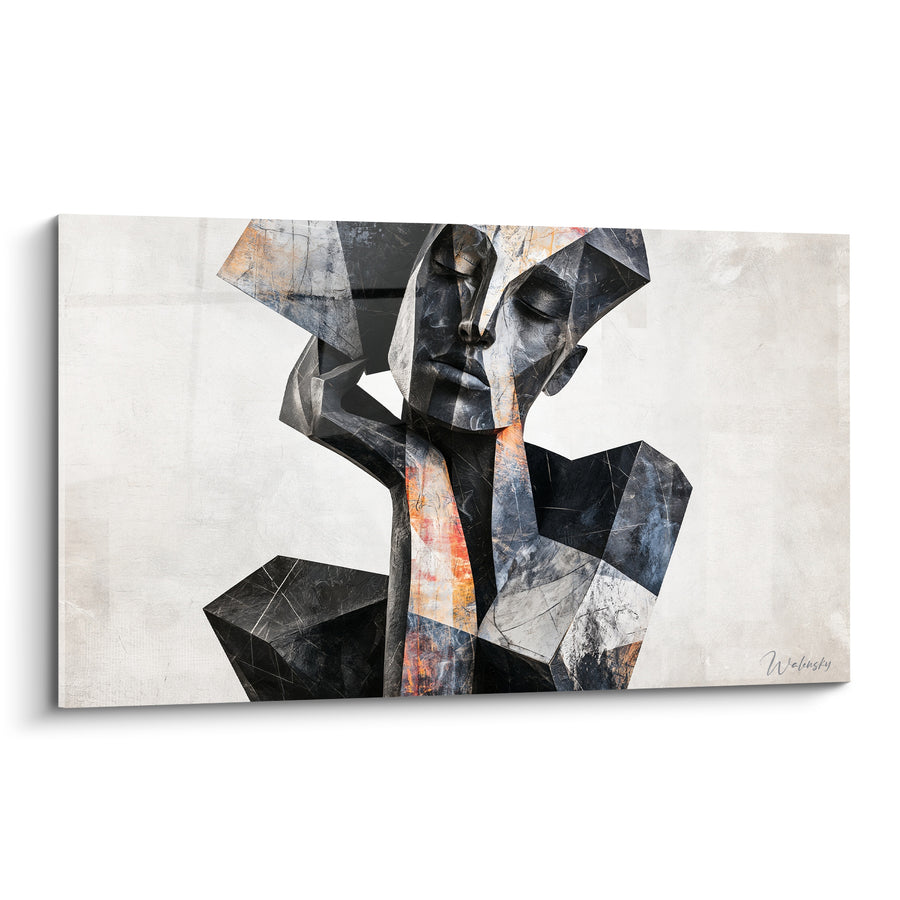 Tableau Statue fragmentée visage anthracite et terracotta - Introspection minérale - Edition Statue
