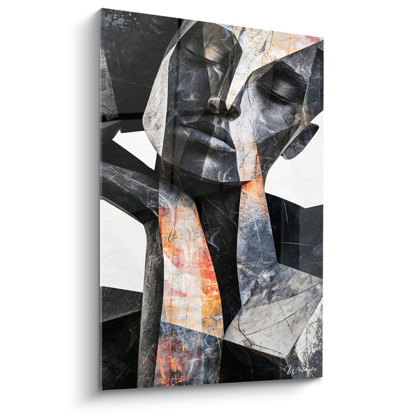 Tableau Visage fragmenté gris et ocre géométrique - Fragments d'introspection - Edition Statue