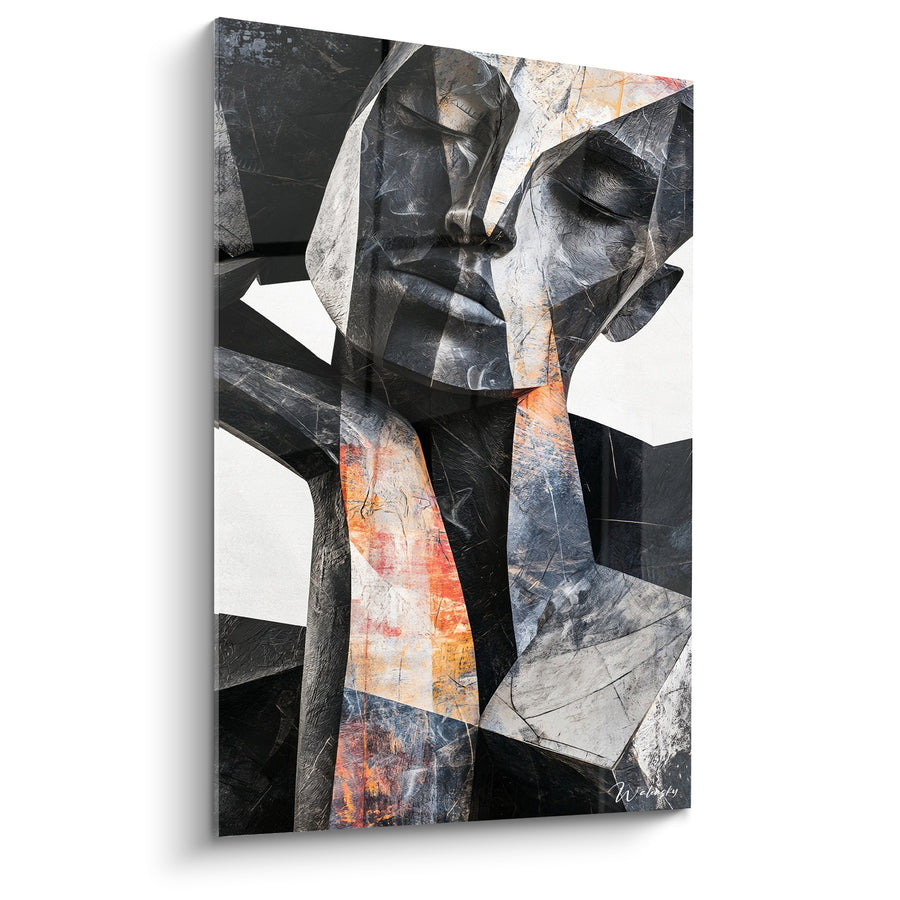 Tableau Visage fragmenté gris et ocre géométrique - Fragments d'introspection - Edition Statue