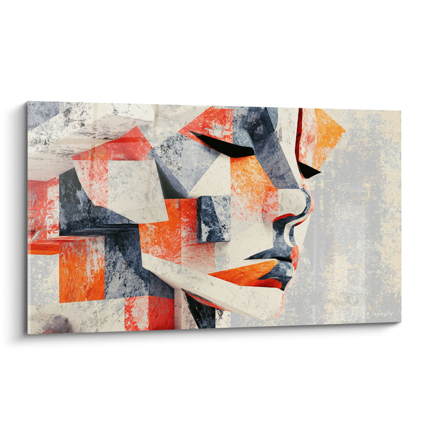Tableau Visage cubiste orange et anthracite fragmenté - Fragments d'identité - Edition Statue