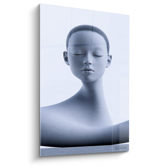 Tableau Buste lisse gris et blanc paupières closes - Sérénité minérale - Edition Statue