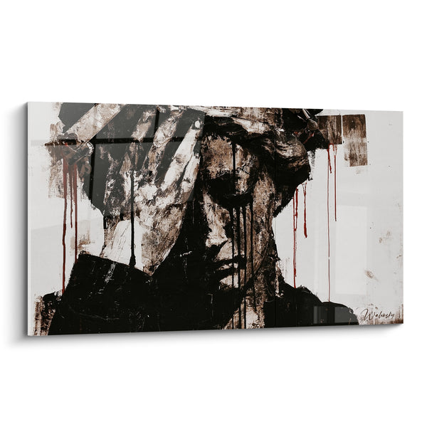 Tableau Buste sépia et rouge aux coulures - Silence blessé - Edition Statue