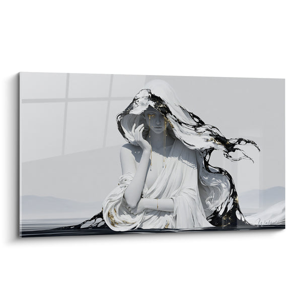Tableau Statue voilée aux larmes dorées - Larmes de lumière - Edition Statue