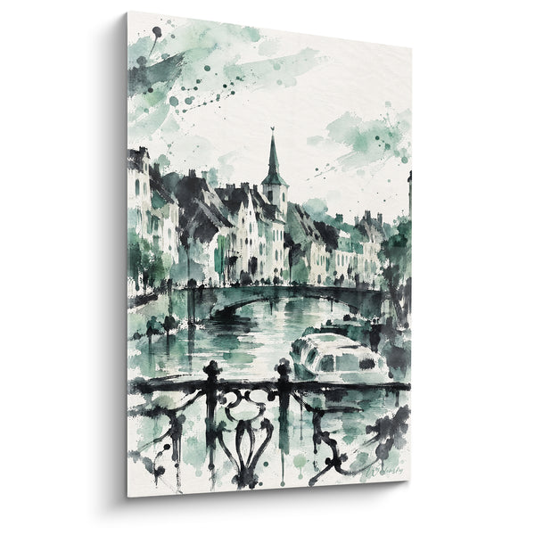 Tableau Canal vert et blanc avec garde-corps - Balade au fil de l'eau - Edition Strasbourg  Grand Est  France