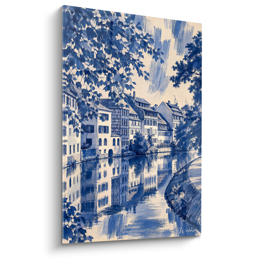 Tableau Canal bleu et crème aux maisons à colombages - Reflets silencieux - Edition Strasbourg  Grand Est  France