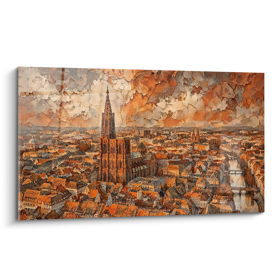 Tableau Cathédrale gothique aux tons ocre et rouille - Flamme du crépuscule - Edition Strasbourg  Grand Est  France