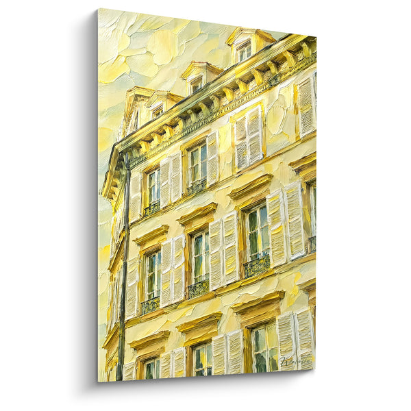 Tableau Façade alsacienne jaune et beige à volets - Lumière sur pierre ancienne - Edition Strasbourg  Grand Est  France