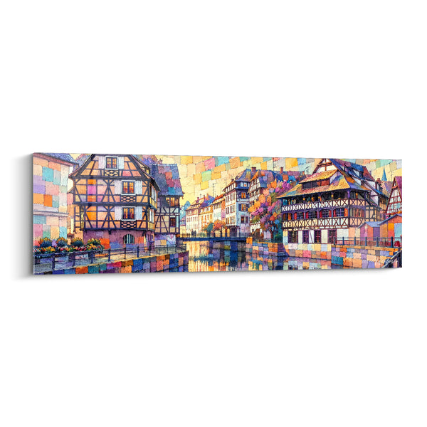 Quadro Case a graticcio mosaico arancio e blu con tessere a tocchi - Sagome dei passanti - Edizione Strasburgo Grand Est Francia