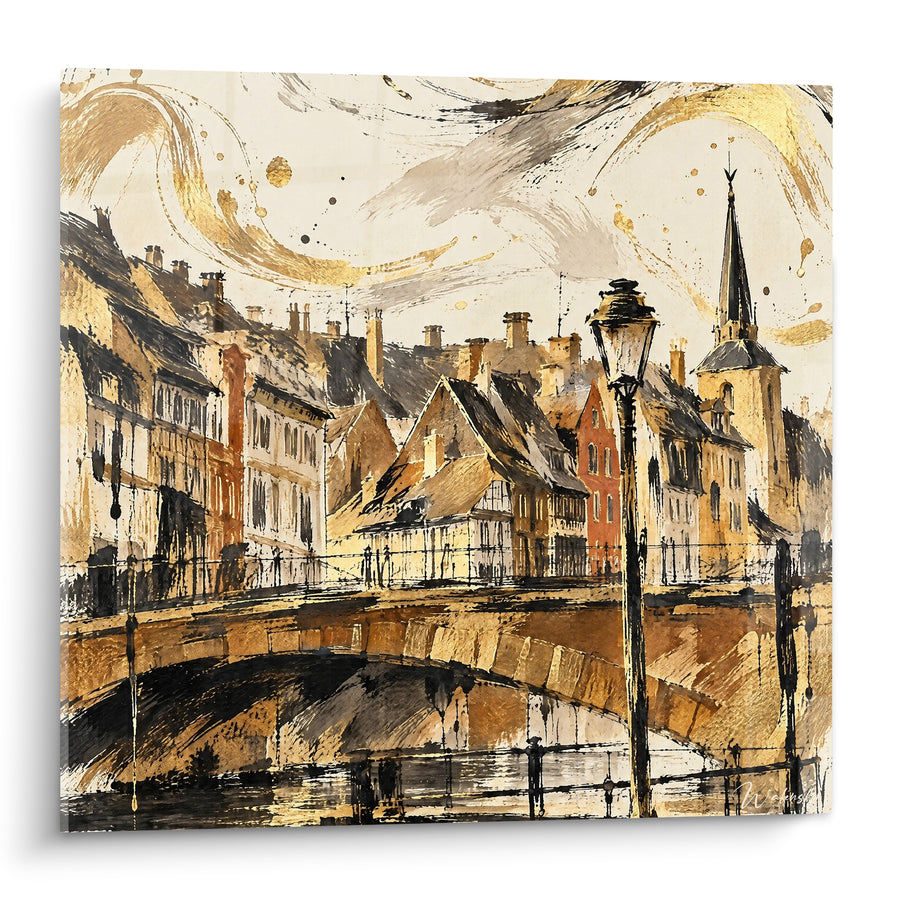 Tableau Pont doré sur canal et lampadaire - Flânerie d'antan - Edition Strasbourg  Grand Est  France