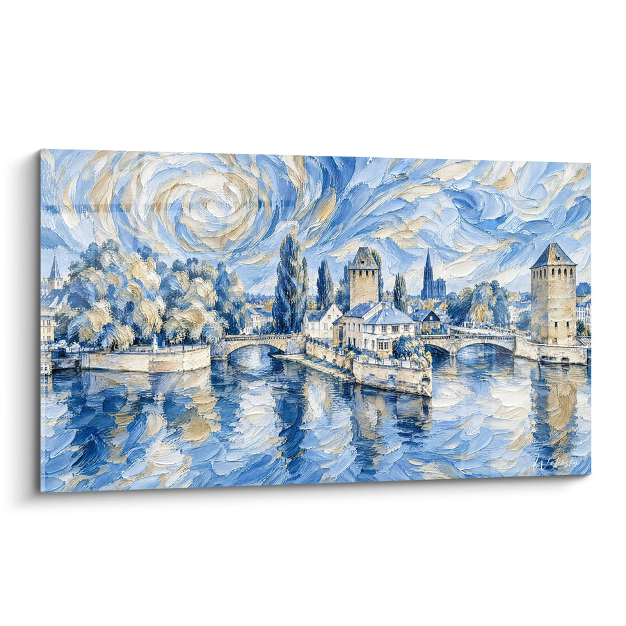 Tableau Ponts couverts bleu et ocre tourbillonnant - Souffle légendaire - Edition Strasbourg  Grand Est  France