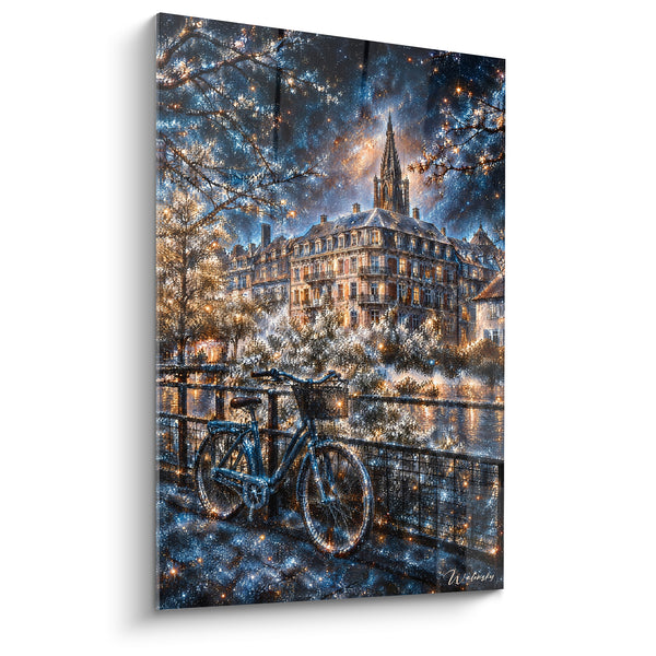 Cuadro Bicicleta azul noche frente a aguja dorada - Vigilia estrellada - Edición Estrasburgo Gran Este Francia