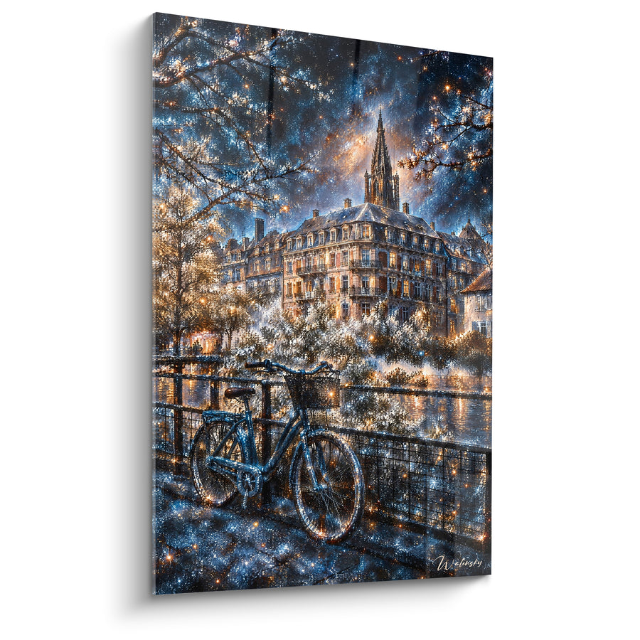 Tableau Vélo bleu nuit devant flèche dorée - Veillée étoilée - Edition Strasbourg  Grand Est  France