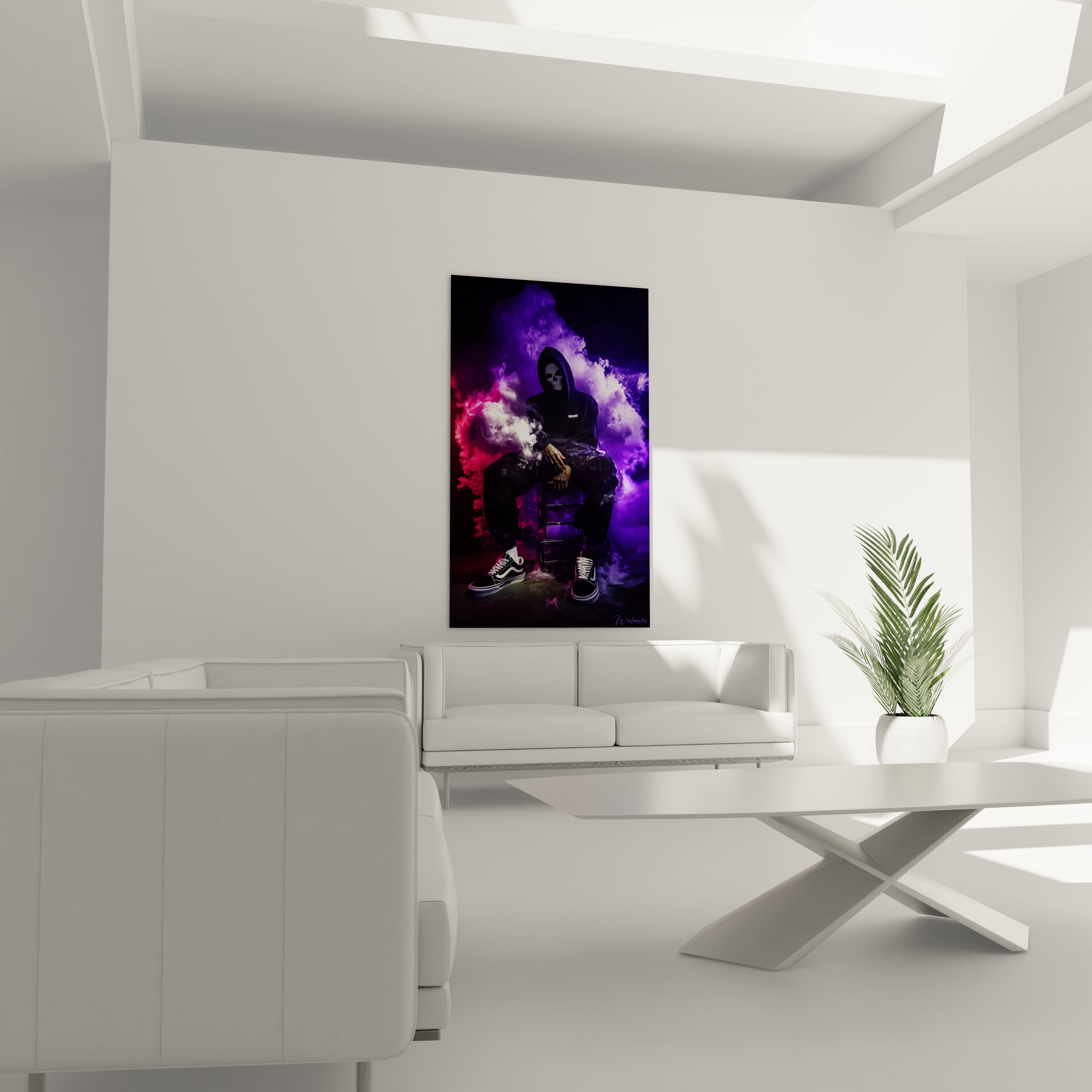 Tableau mural streetwear gothique de Walensky avec couleurs vives dans un décor moderne