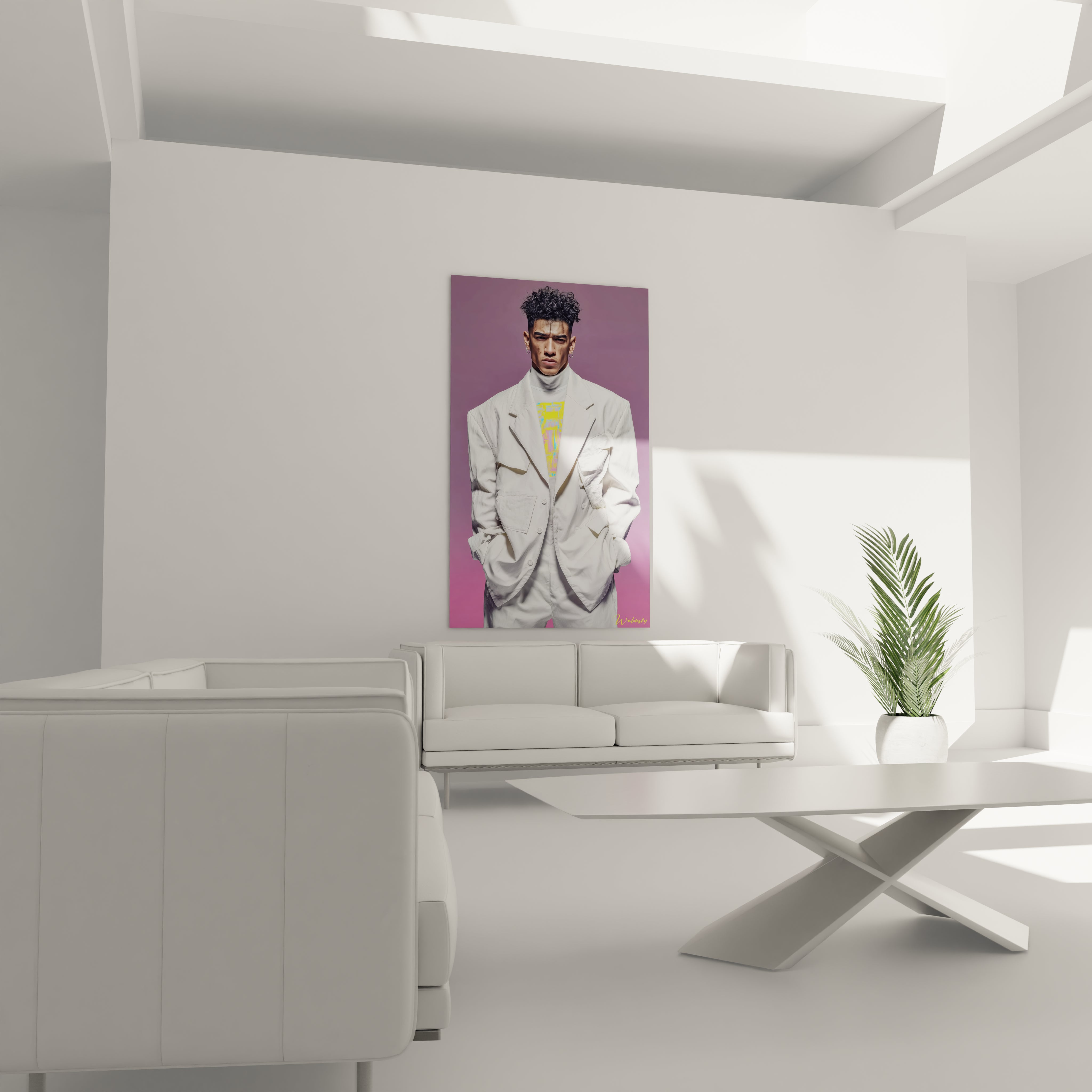 Tableau streetwear homme de Walensky, affichant un homme au style moderne dans un décor élégant