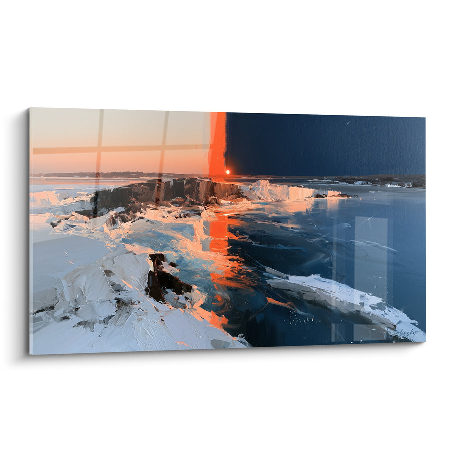 Leinwand Eisschilde Sonnenuntergang Blau Marine und Weiß - Polarlichter - Edition im Stil einer abstrakten Malerei