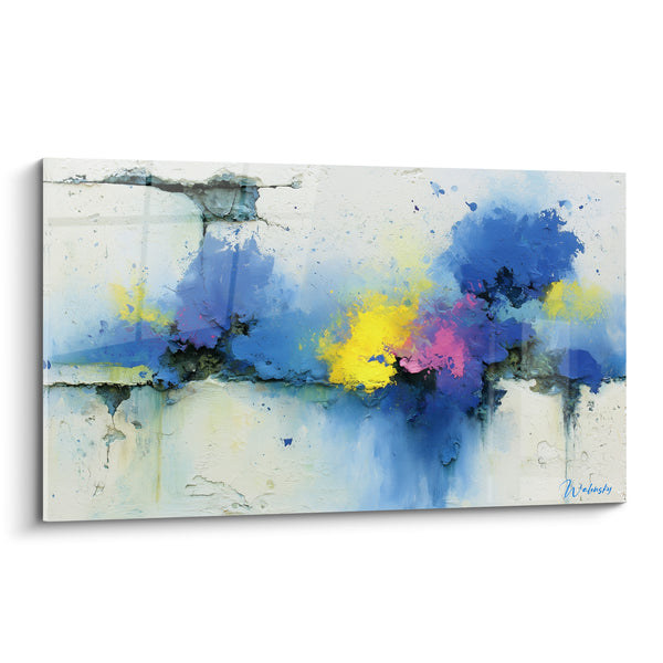 Tableau Éclaboussures bleues et jaunes sur fond blanc - Éclat suspendu - Edition style Peinture abstrait