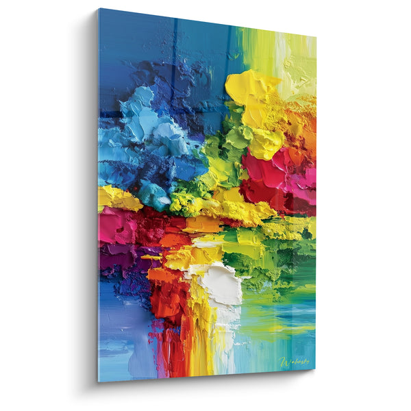 Tableau Éruption bleu et jaune aux empâtements épais - Éclaboussure vivante - Edition style Peinture abstrait