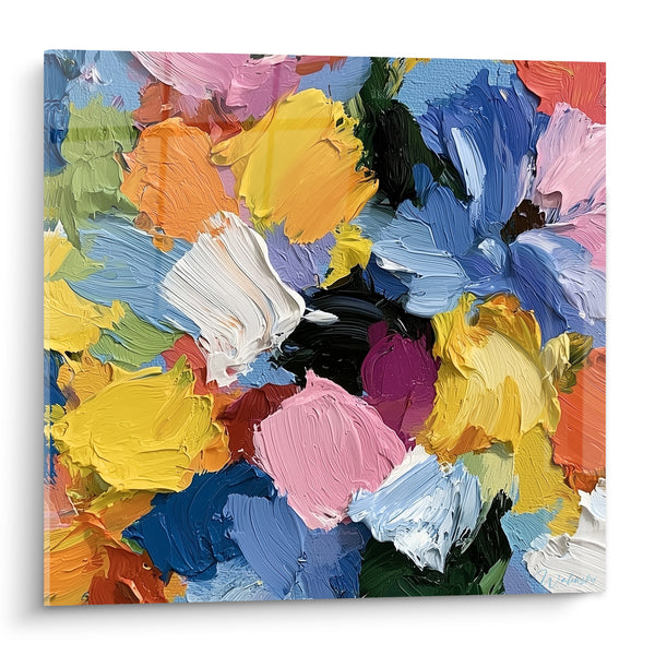 Tableau Bouquet floral jaune et bleu vibrant - Éclosion printanière - Edition style Peinture abstrait