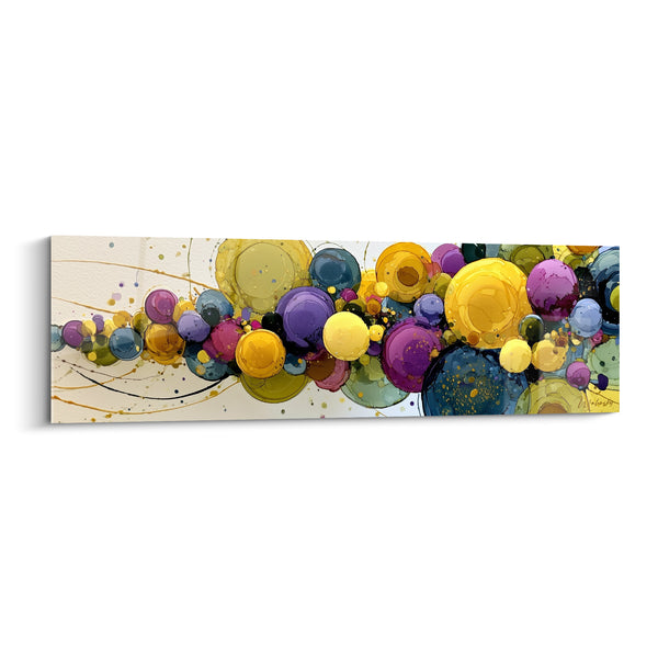 Tableau Bulles dorées et violettes en apesanteur - Effervescence joyeuse - Edition style Peinture abstrait