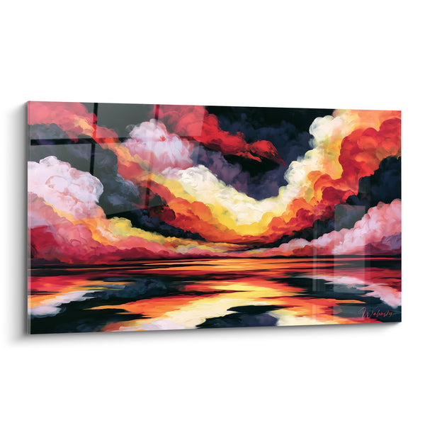 Tableau Ciel embrasé aux nuages orange et anthracite - Braise céleste - Edition style Peinture abstrait
