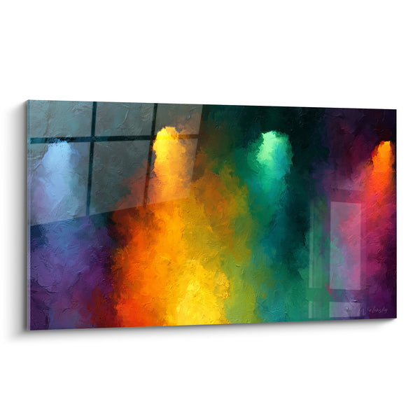 Tableau Colonnes de fumée orange et sarcelle verticales - Grille translucide superposée - Edition style Peinture abstrait