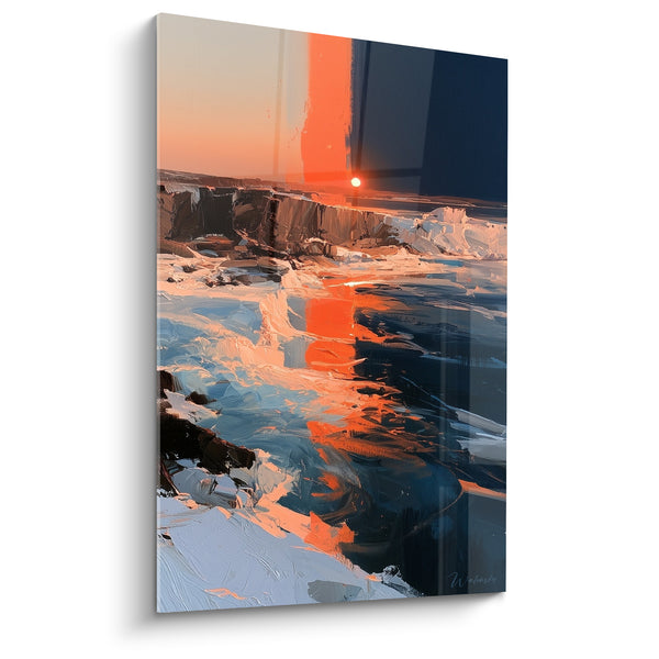 Tableau Coucher de soleil orange et bleu marine - Silence au crépuscule - Edition style Peinture abstrait