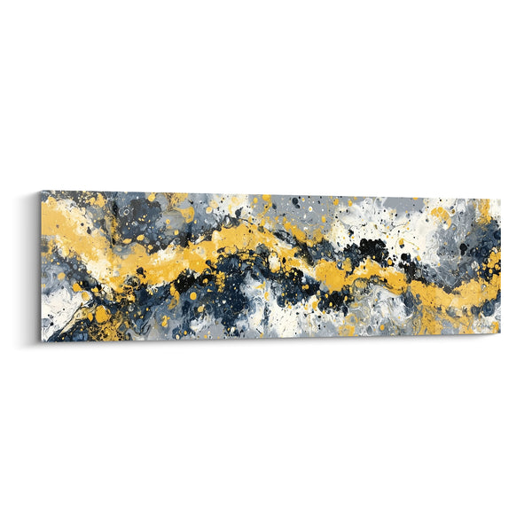 Tableau Coulée dorée sur fond bleu marine - Fusion minérale - Edition style Peinture abstrait