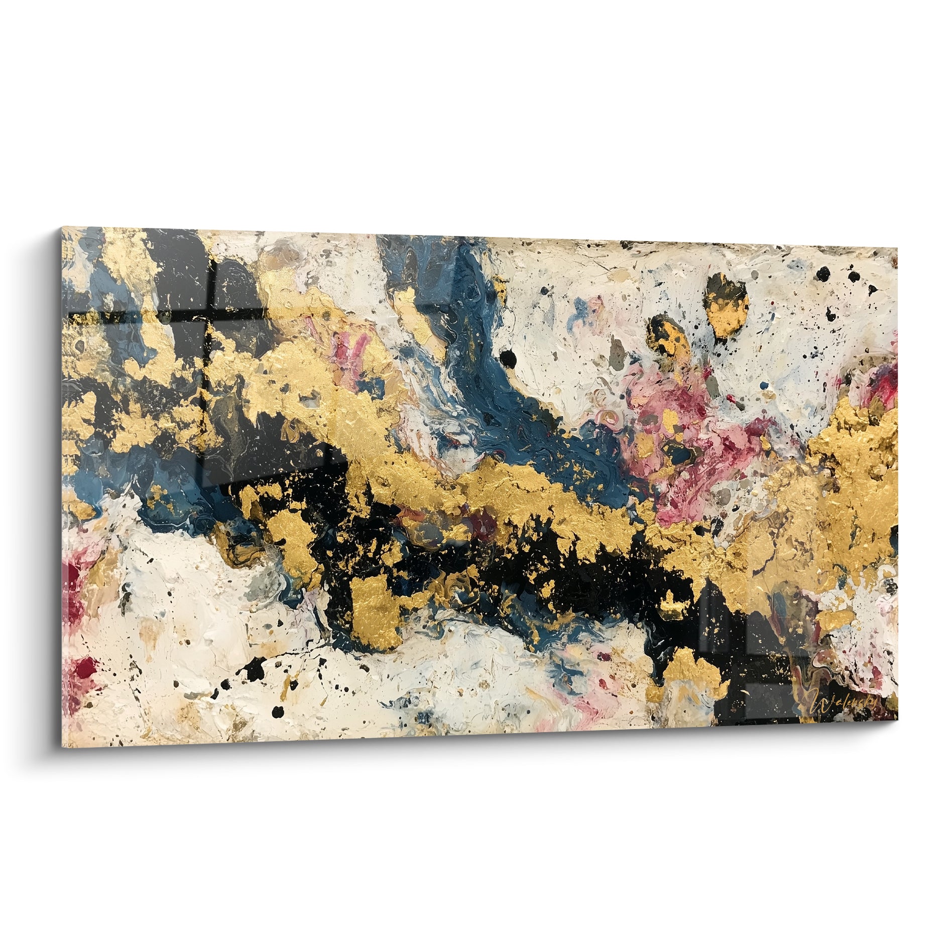 Coulée dorée traversant fond crème, noir profond et bleu marine, style Peinture abstrait texturé
