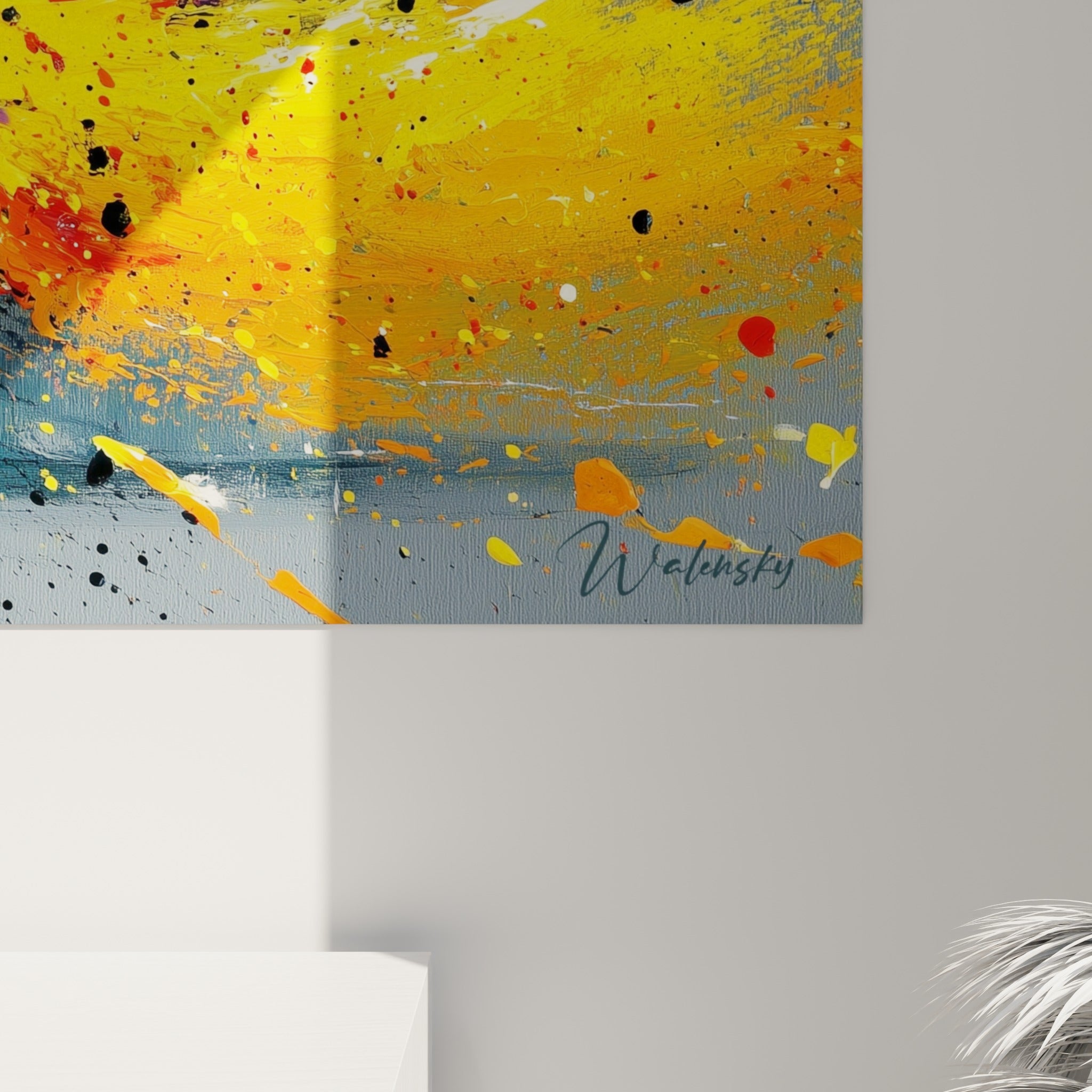 Coulures épaisses jaune et pourpre en style Peinture abstrait révélant le grain et le relief de la peinture