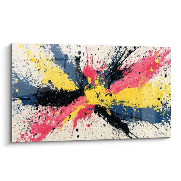 Tableau Éclaboussure rose et jaune sur fond ivoire - Détonation joyeuse - Edition style Peinture abstrait