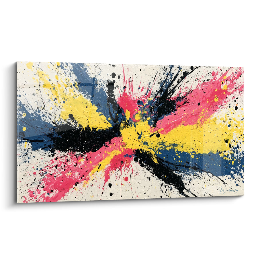 Tableau Éclaboussure rose et jaune sur fond ivoire - Détonation joyeuse - Edition style Peinture abstrait