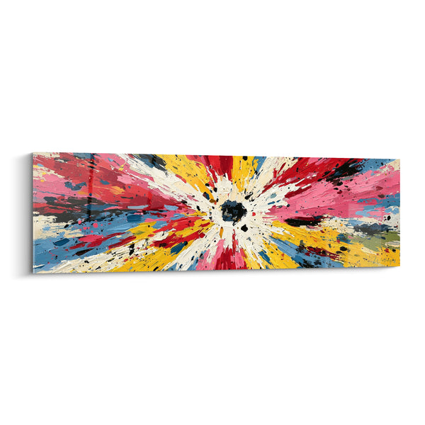 Tableau Vortex noir aux éclats rose et jaune - Point d'impact central - Edition style Peinture abstrait