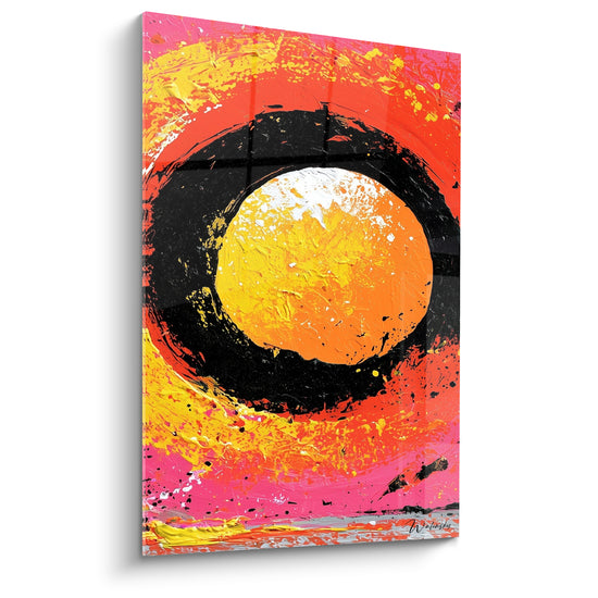 Tableau Éclipse solaire aux teintes orange et rose - Éclipse ardente - Edition style Peinture abstrait