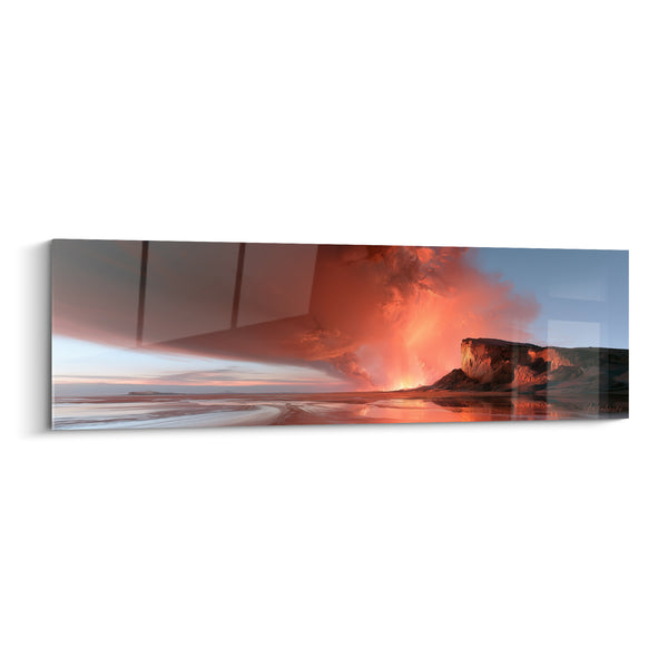 Volcanic Eruption Cliff Orange and Blue Painting - Incandescent Fury - Abstract Style Edition