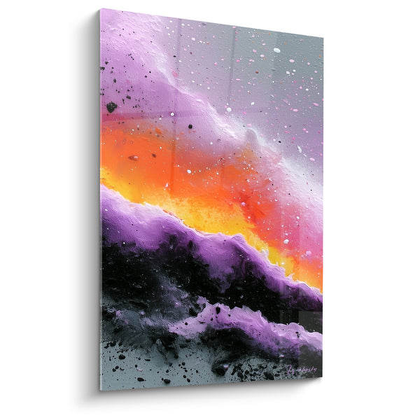 Tableau Crête violette et orange sous ciel étoilé - Sommet en fusion - Edition style Peinture abstrait
