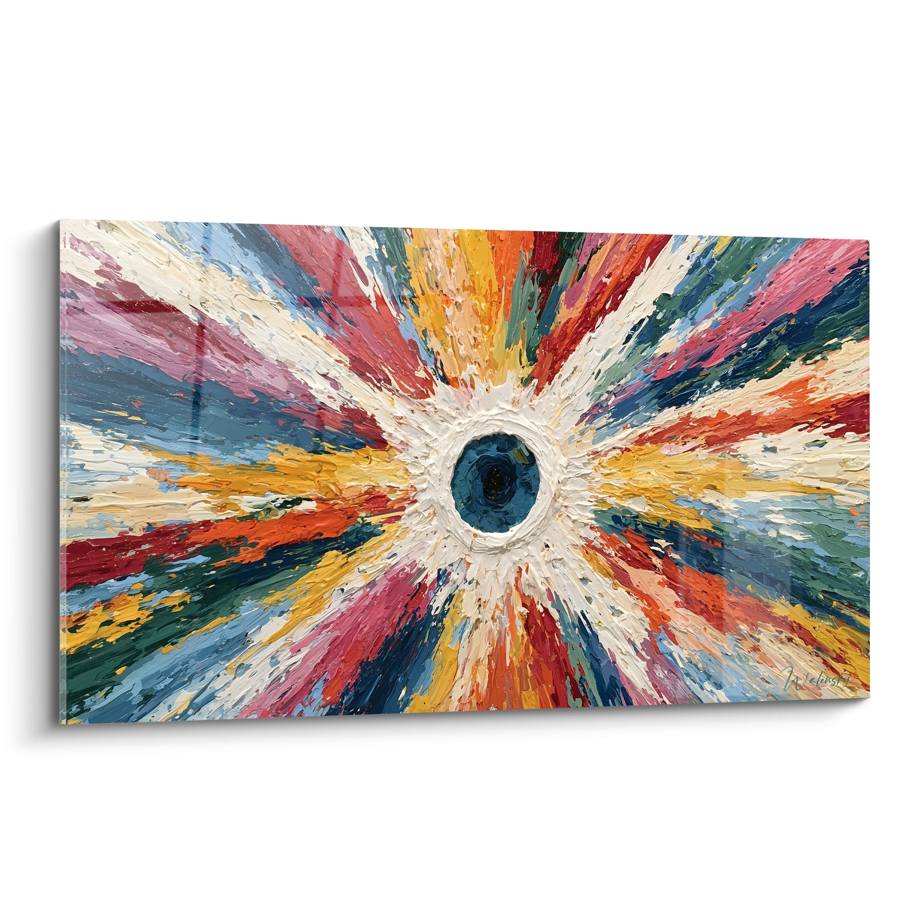 Explosion abstraite bleu marine et terracotta, empâtements radiaux en style Peinture abstrait sur toile