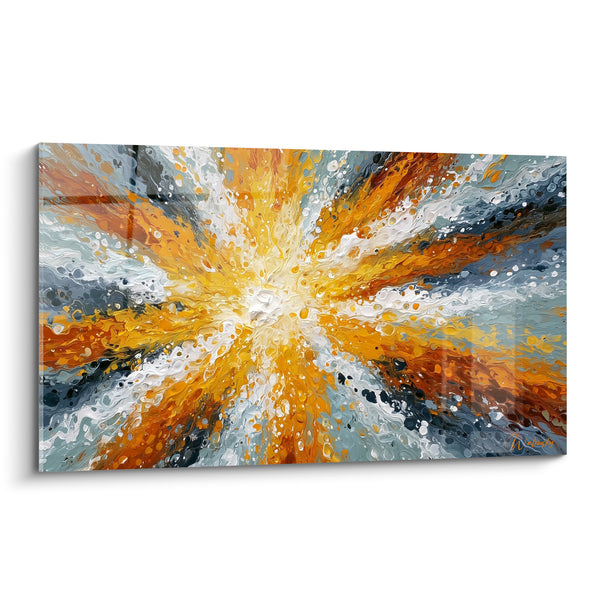 Tableau Rayons ambrés et gris perle irradiants - Point de convergence lumineux - Edition style Peinture abstrait
