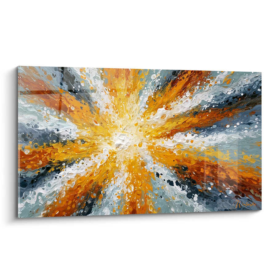 Tableau Rayons ambrés et gris perle irradiants - Point de convergence lumineux - Edition style Peinture abstrait